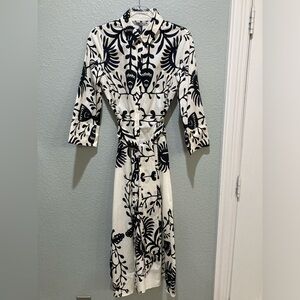 Zara Ivory White Black 100% Cotton. Botanical Print Maxi Dress